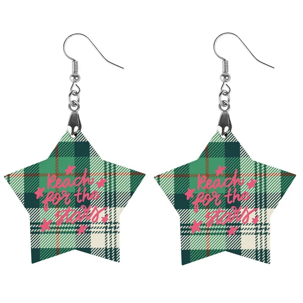 Tartan Wooden Star Earring - Piryoung Shop