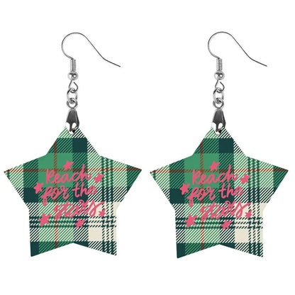 Tartan Wooden Star Earring - Piryoung Shop