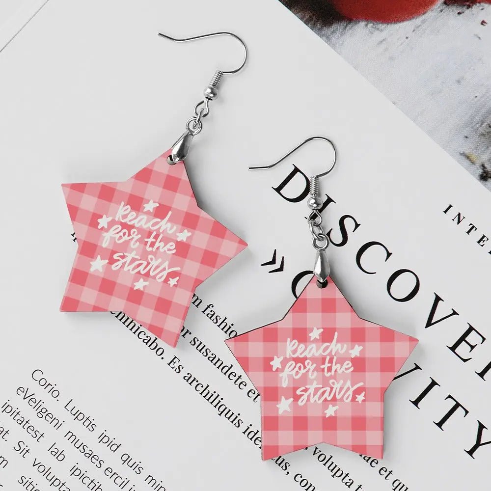 Tartan Wooden Star Earring - Piryoung Shop