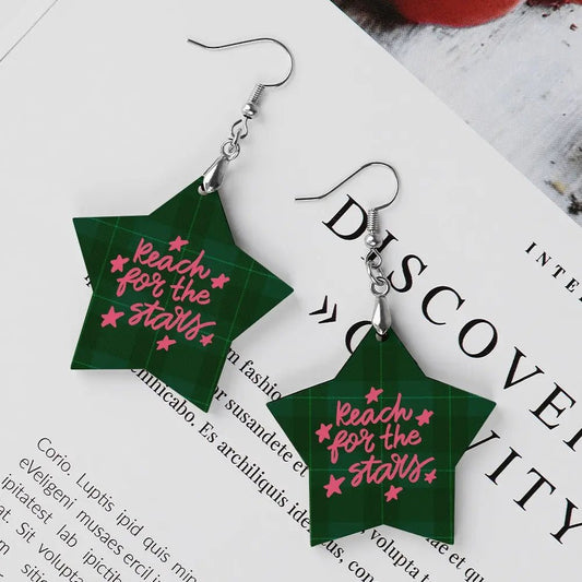 Tartan Wooden Star Earring - Piryoung Shop