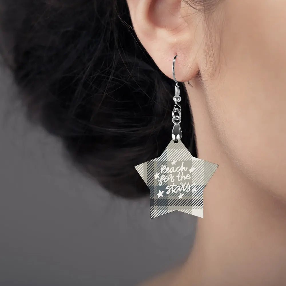 Tartan Wooden Star Earring - Piryoung Shop