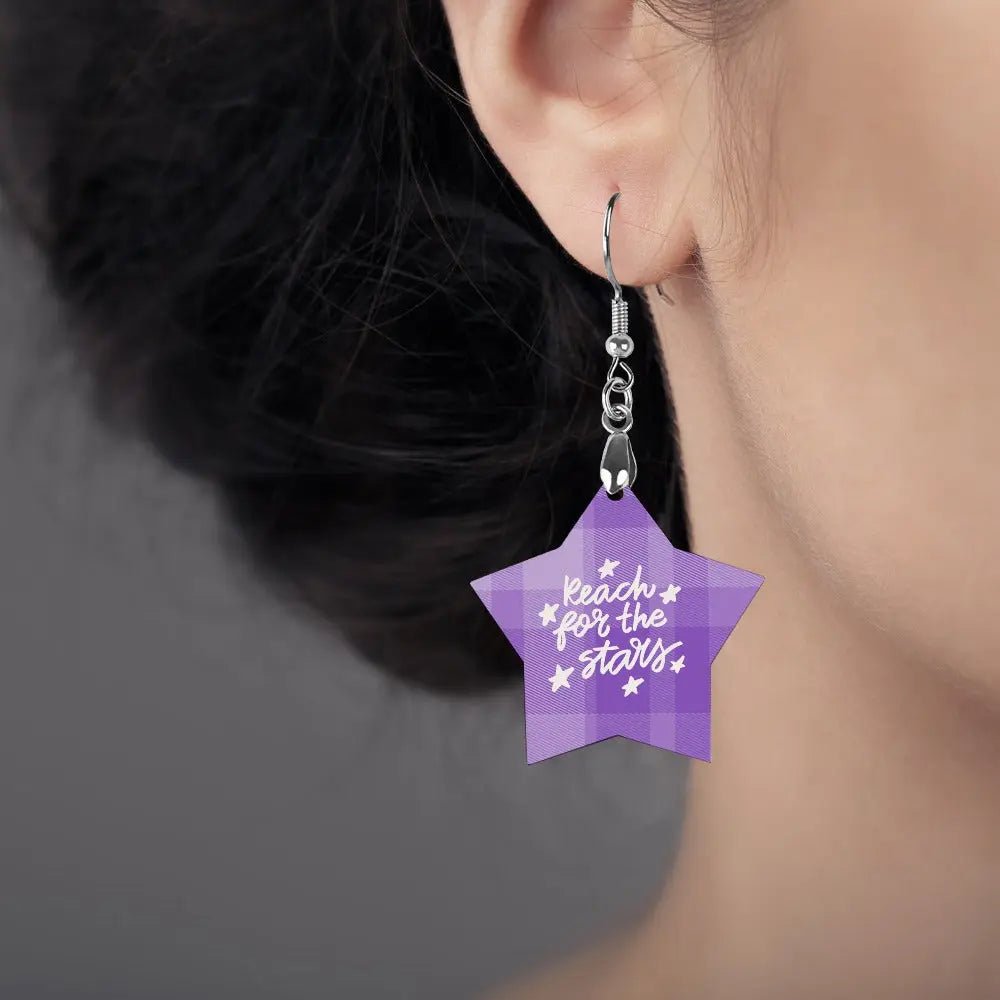 Tartan Wooden Star Earring - Piryoung Shop