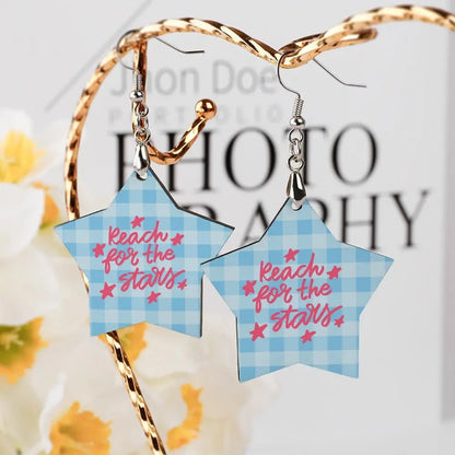 Tartan Wooden Star Earring - Piryoung Shop
