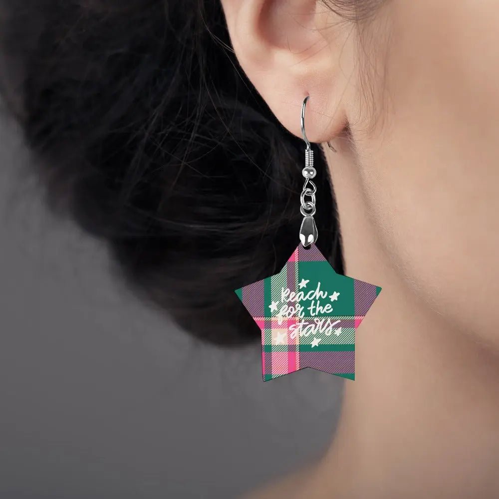 Tartan Wooden Star Earring - Piryoung Shop