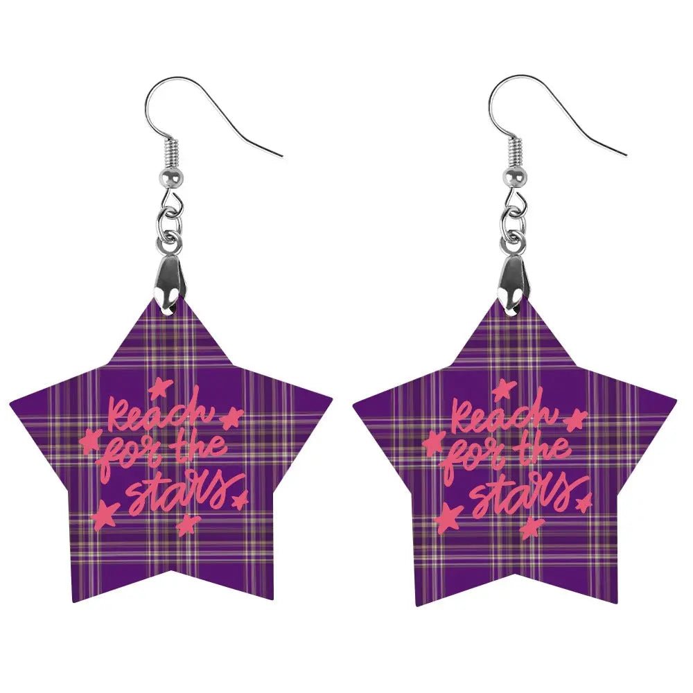 Tartan Wooden Star Earring - Piryoung Shop
