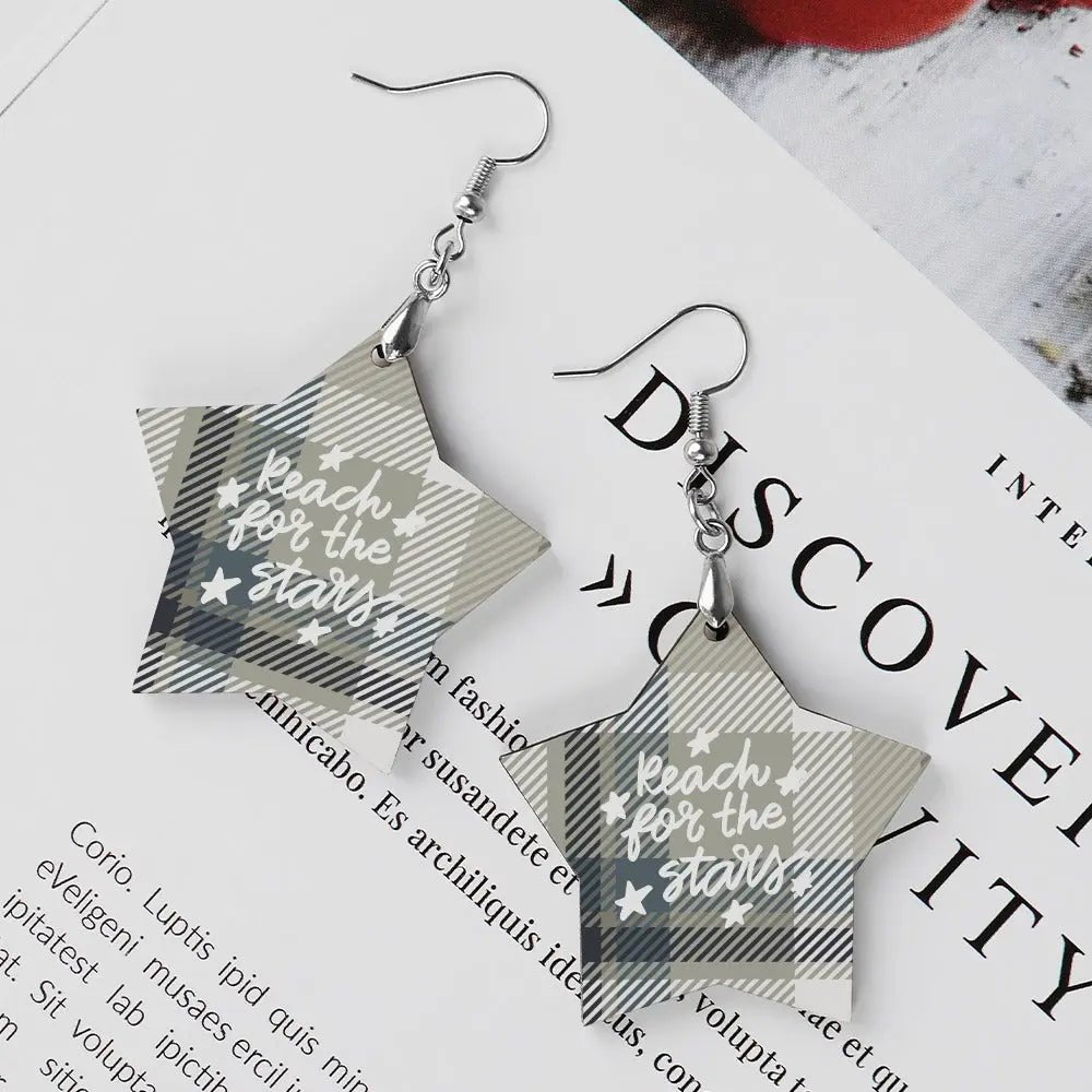Tartan Wooden Star Earring - Piryoung Shop