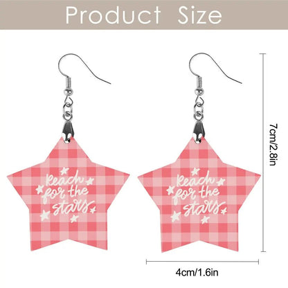 Tartan Wooden Star Earring - Piryoung Shop