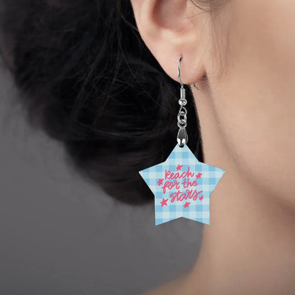 Tartan Wooden Star Earring - Piryoung Shop