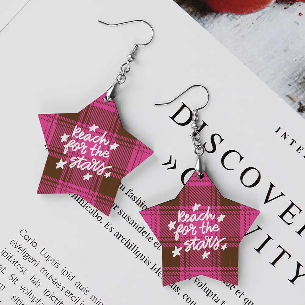 Tartan Wooden Star Earring - Piryoung Shop