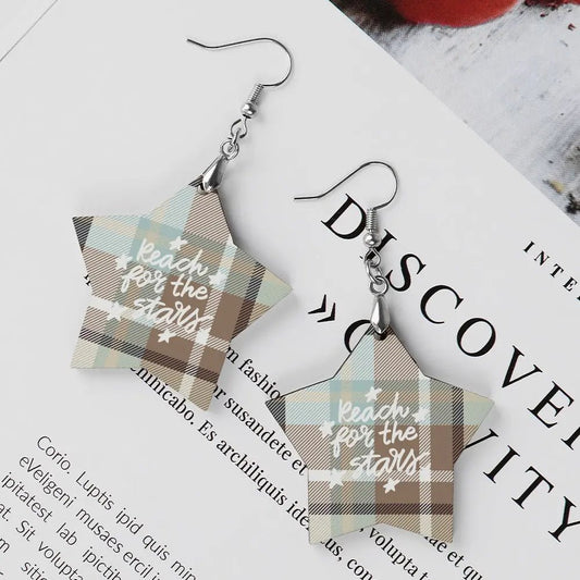 Tartan Wooden Star Earring - Piryoung Shop