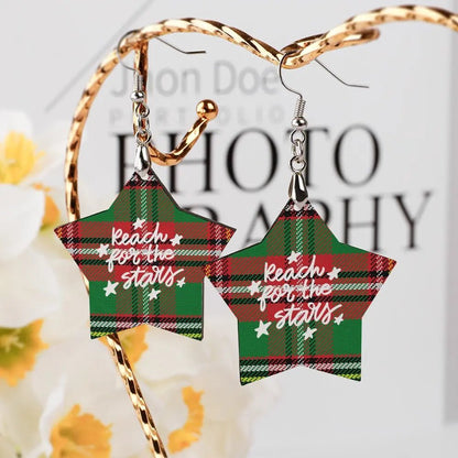 Tartan Wooden Star Earring - Piryoung Shop