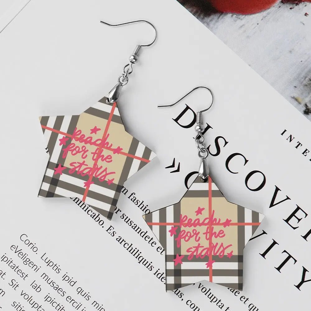 Tartan Wooden Star Earring - Piryoung Shop