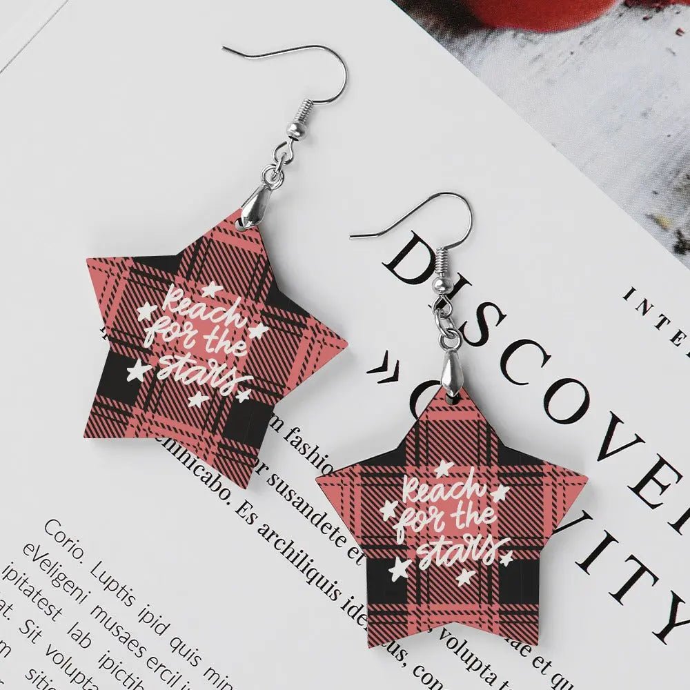 Tartan Wooden Star Earring - Piryoung Shop