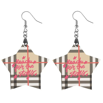 Tartan Wooden Star Earring - Piryoung Shop