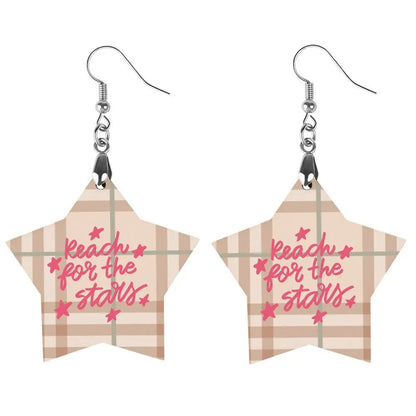 Tartan Wooden Star Earring - Piryoung Shop
