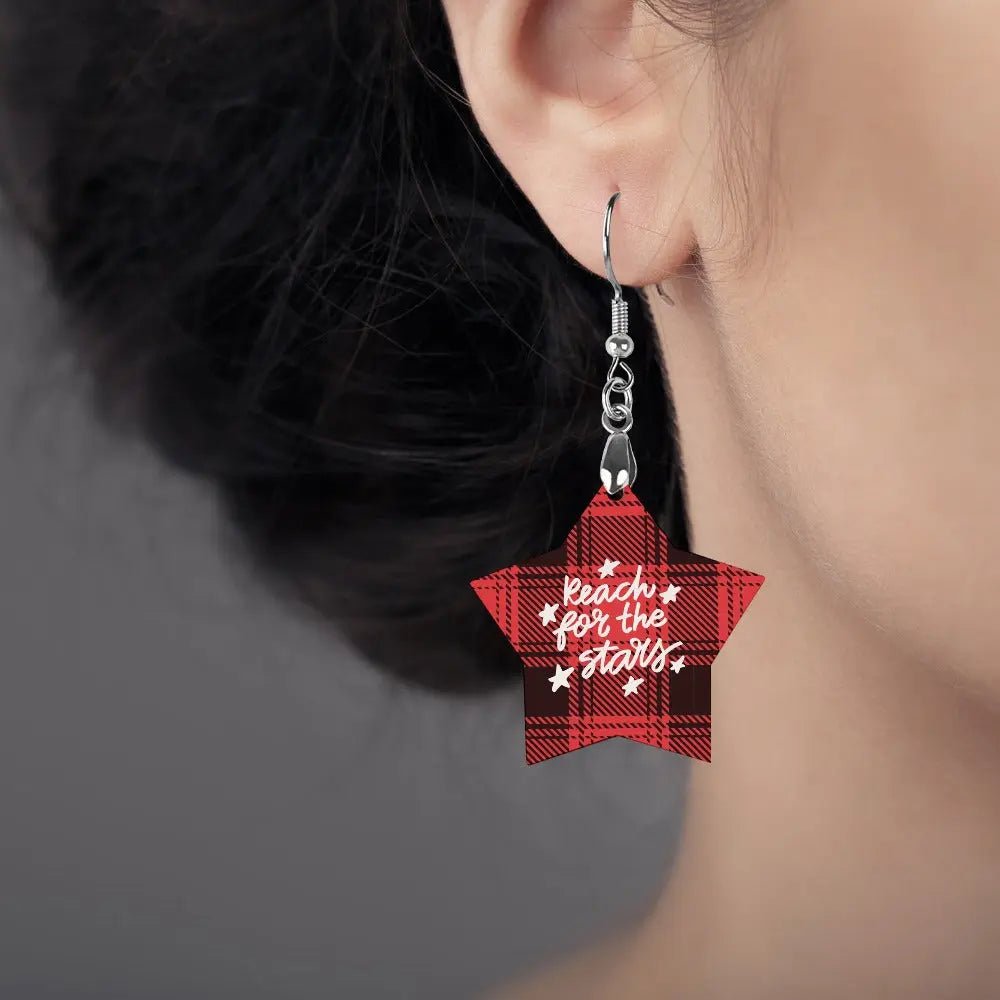 Tartan Wooden Star Earring - Piryoung Shop