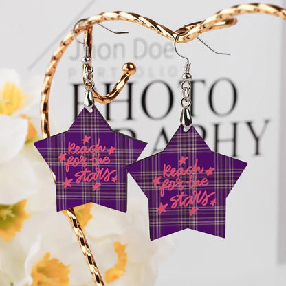 Tartan Wooden Star Earring - Piryoung Shop