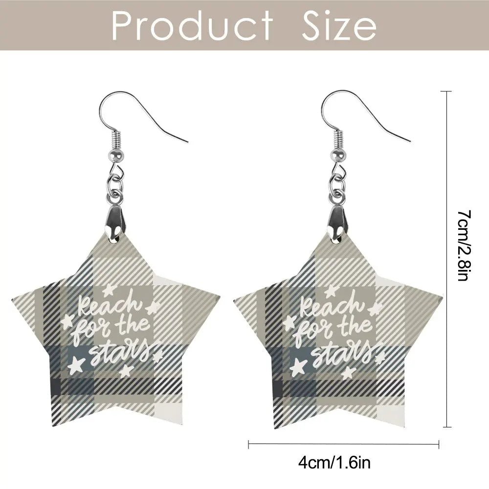 Tartan Wooden Star Earring - Piryoung Shop