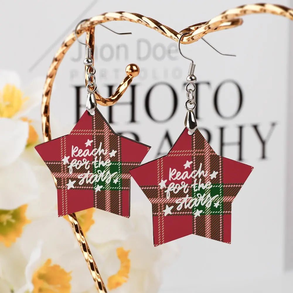 Tartan Wooden Star Earring - Piryoung Shop