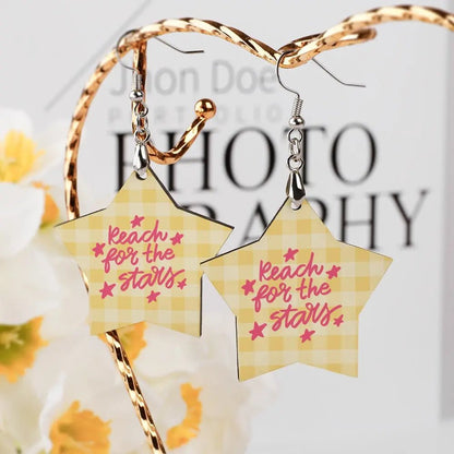 Tartan Wooden Star Earring - Piryoung Shop