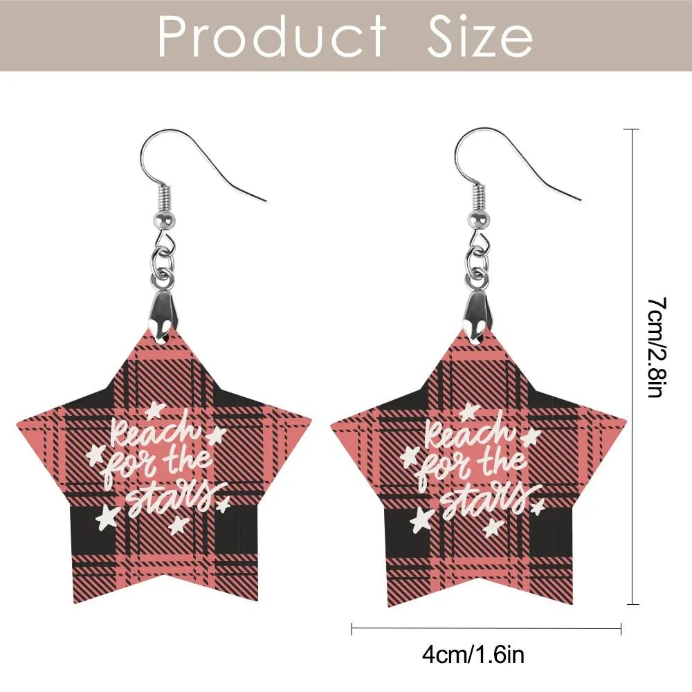 Tartan Wooden Star Earring - Piryoung Shop
