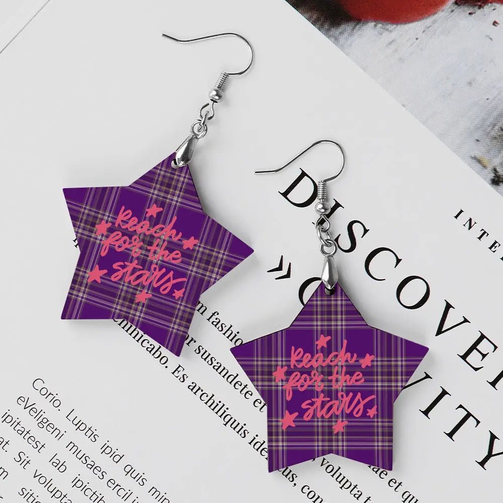Tartan Wooden Star Earring - Piryoung Shop