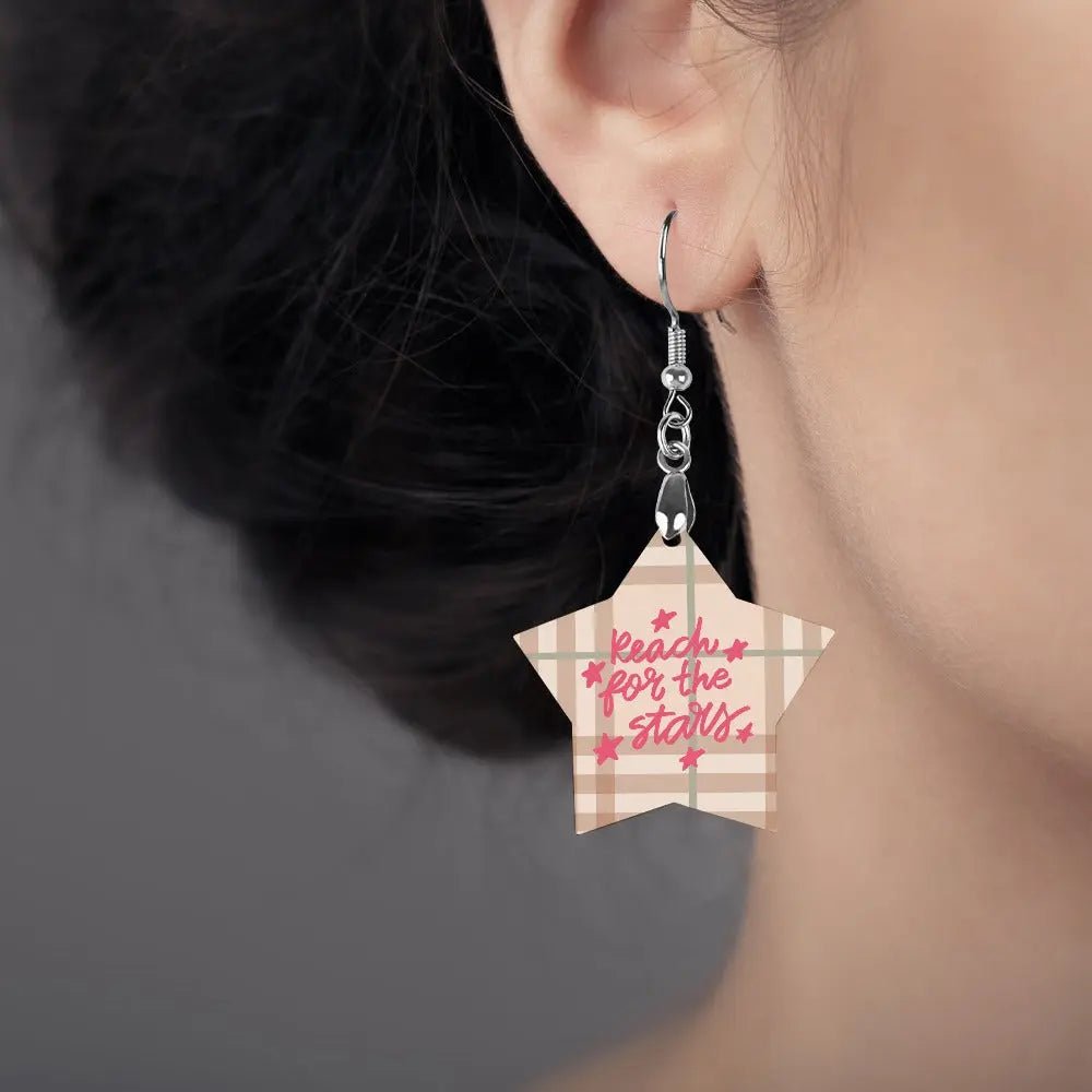 Tartan Wooden Star Earring - Piryoung Shop
