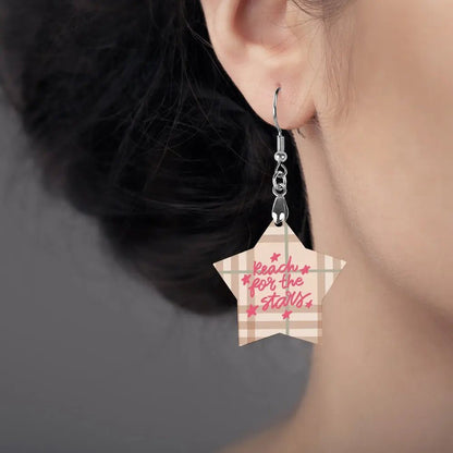 Tartan Wooden Star Earring - Piryoung Shop