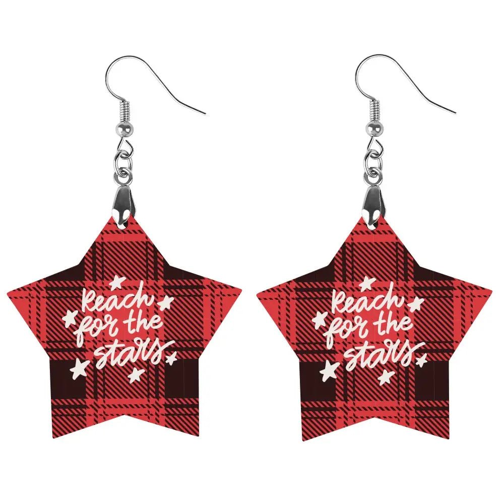 Tartan Wooden Star Earring - Piryoung Shop