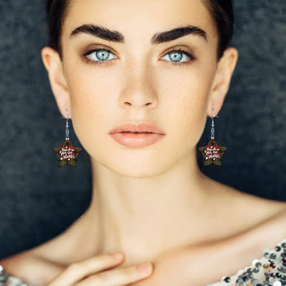 Tartan Wooden Star Earring - Piryoung Shop