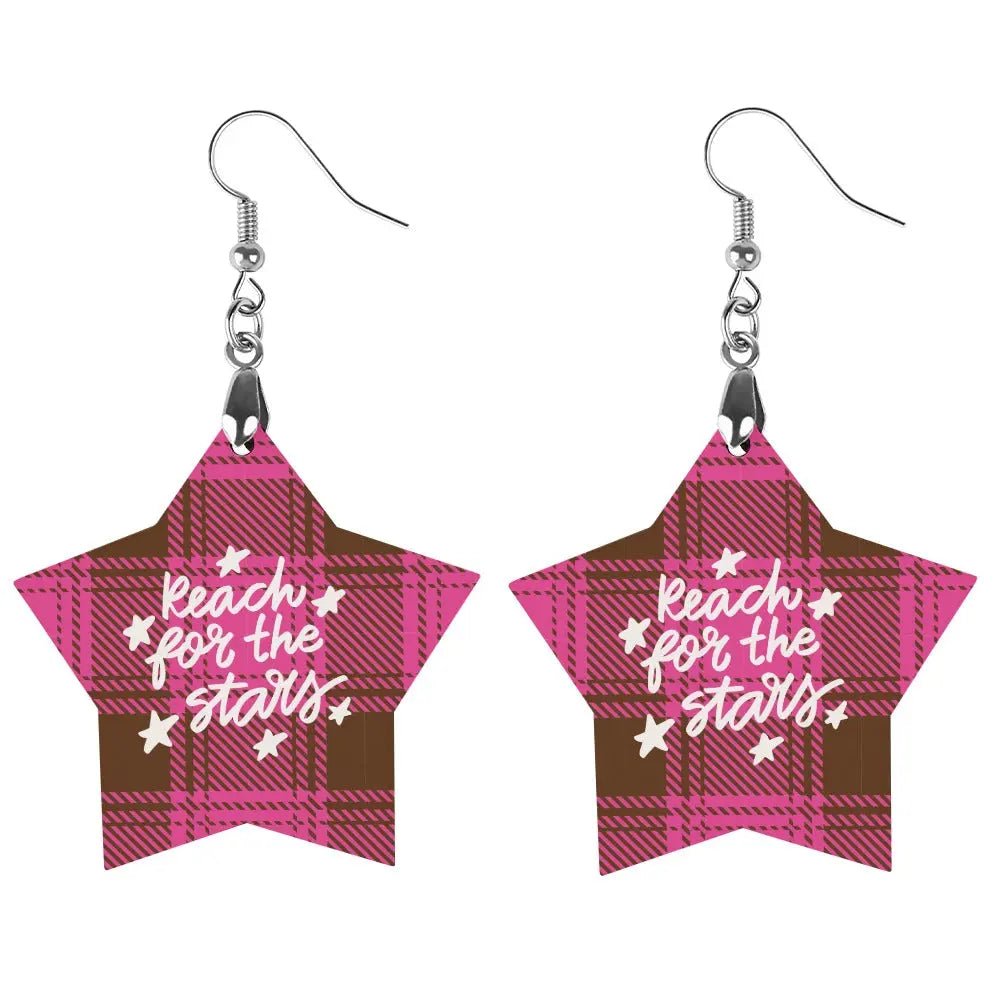 Tartan Wooden Star Earring - Piryoung Shop