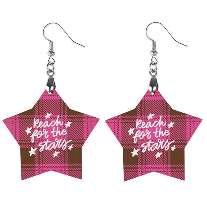 Tartan Wooden Star Earring - Piryoung Shop