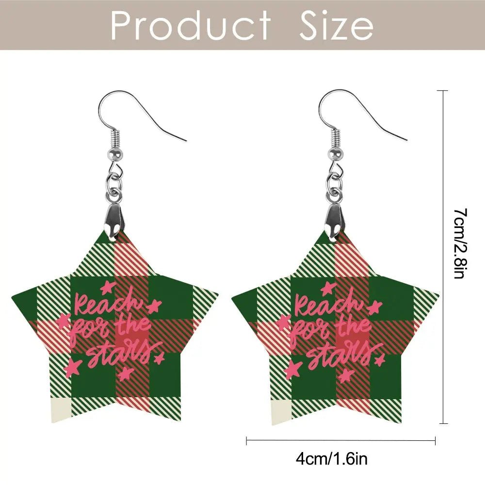 Tartan Wooden Star Earring - Piryoung Shop