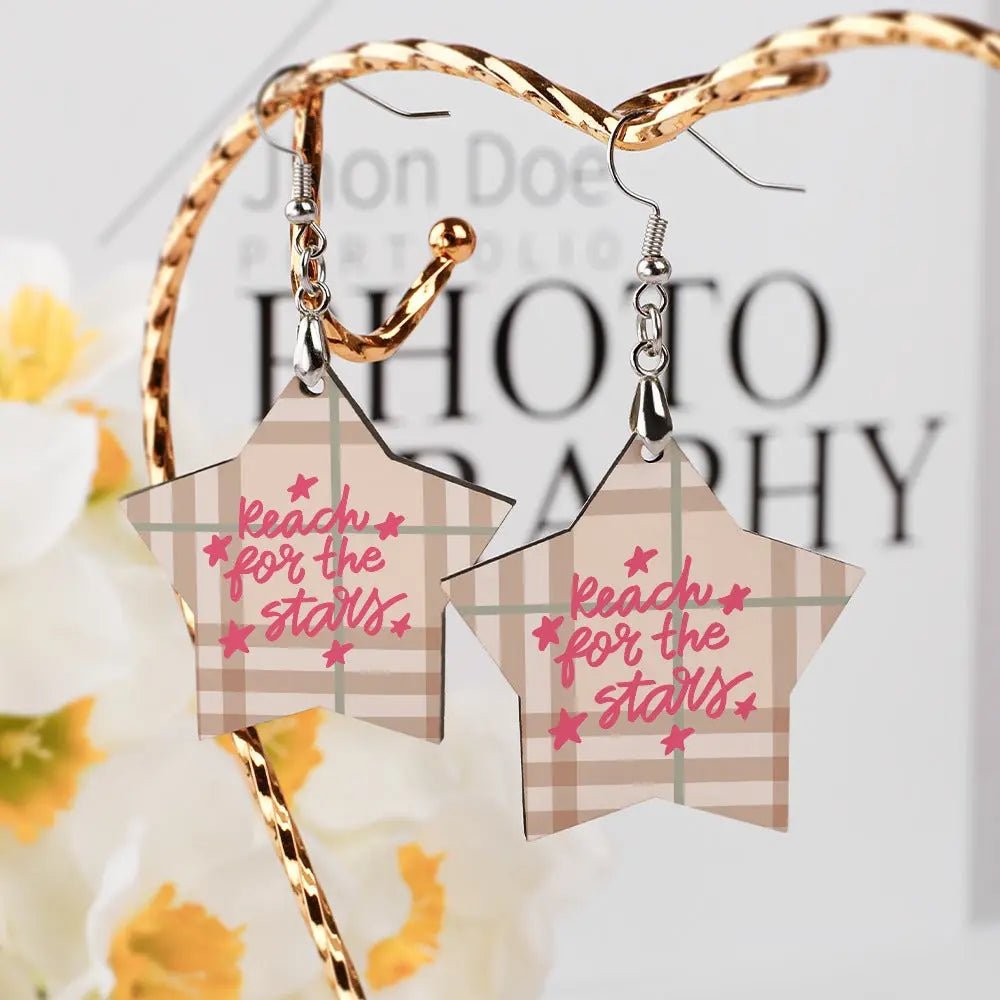 Tartan Wooden Star Earring - Piryoung Shop