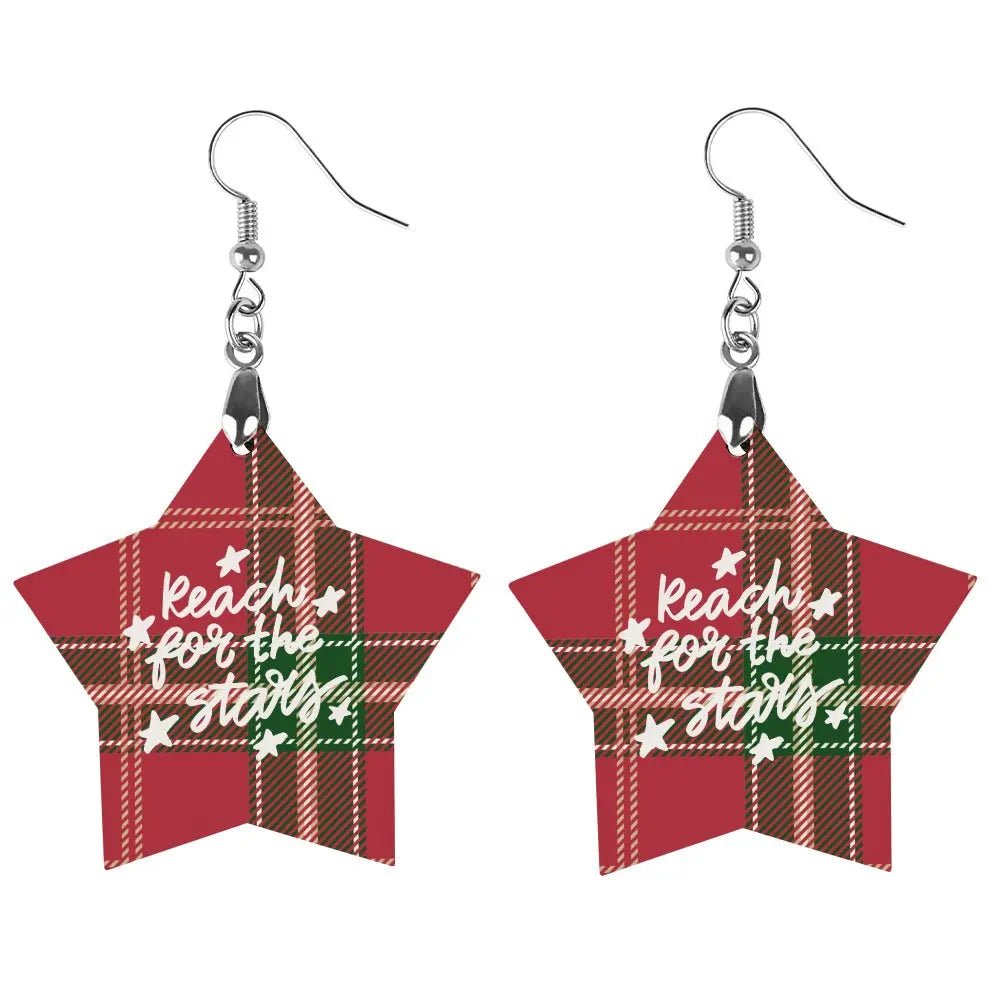 Tartan Wooden Star Earring - Piryoung Shop