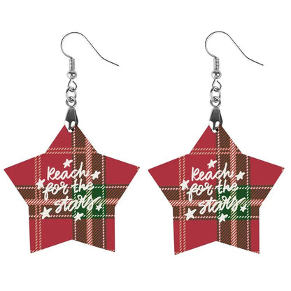 Tartan Wooden Star Earring - Piryoung Shop