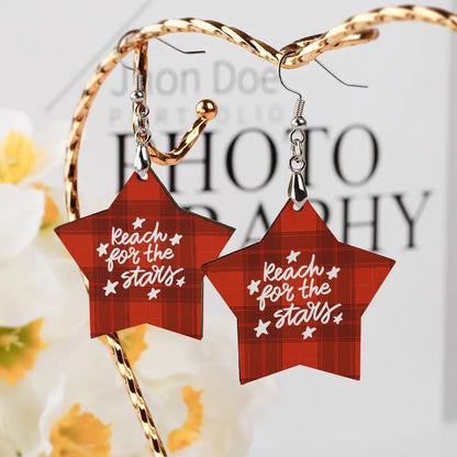 Tartan Wooden Star Earring - Piryoung Shop
