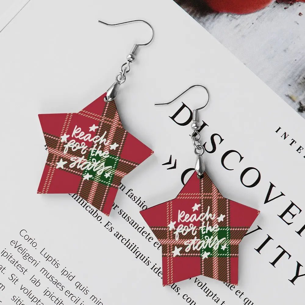 Tartan Wooden Star Earring - Piryoung Shop