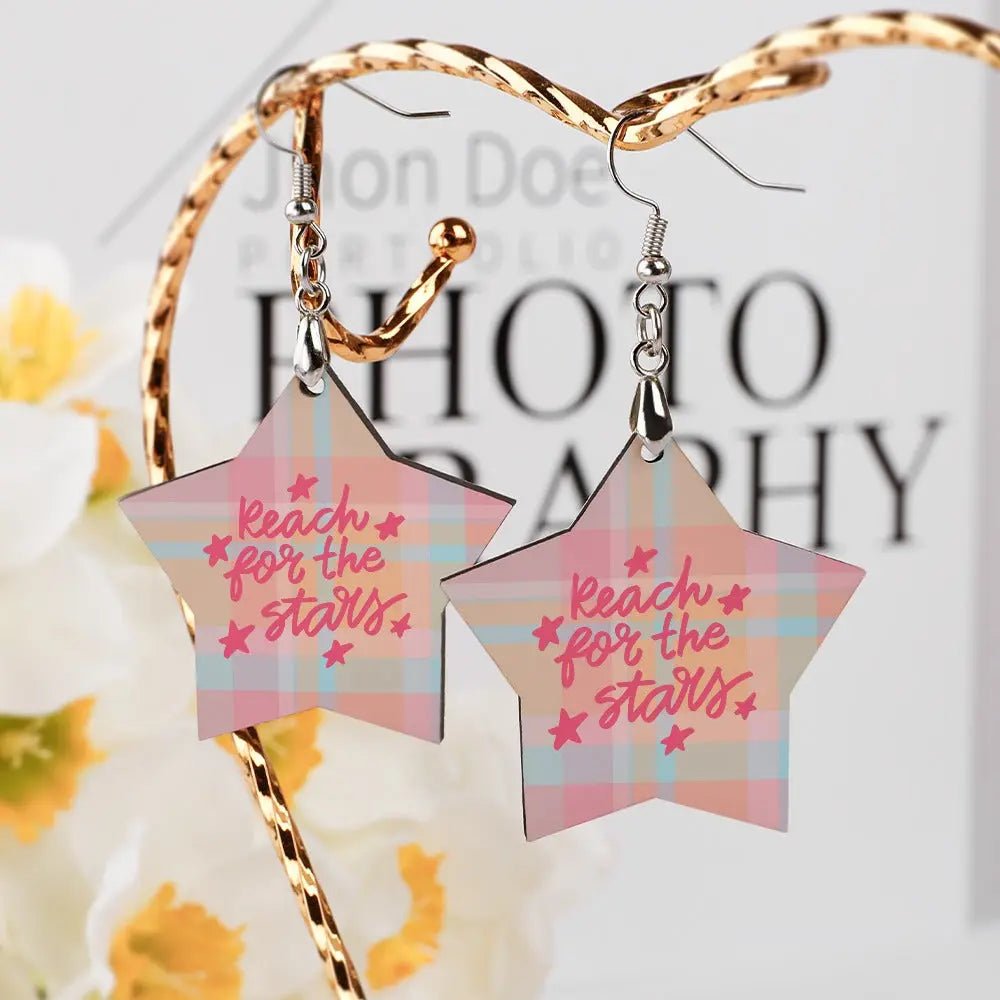 Tartan Wooden Star Earring - Piryoung Shop