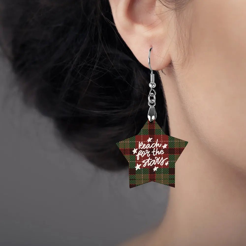 Tartan Wooden Star Earring - Piryoung Shop