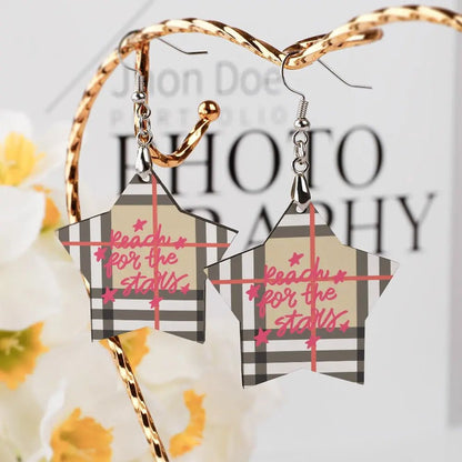 Tartan Wooden Star Earring - Piryoung Shop