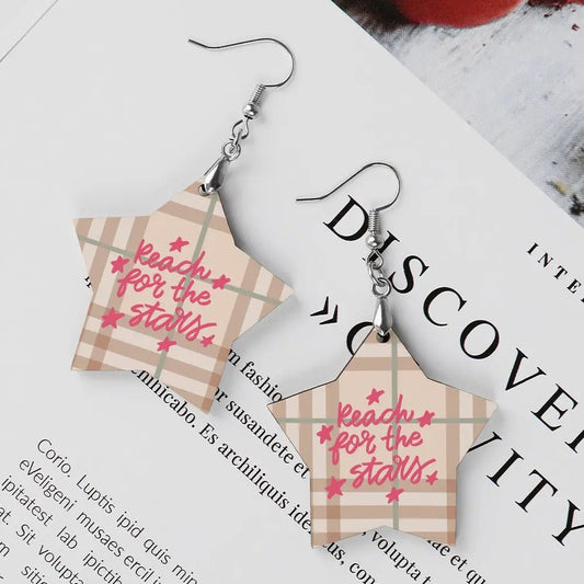 Tartan Wooden Star Earring - Piryoung Shop