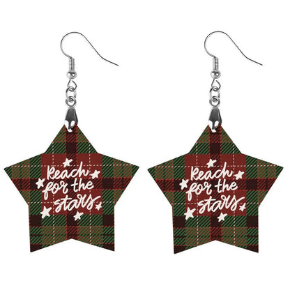 Tartan Wooden Star Earring - Piryoung Shop