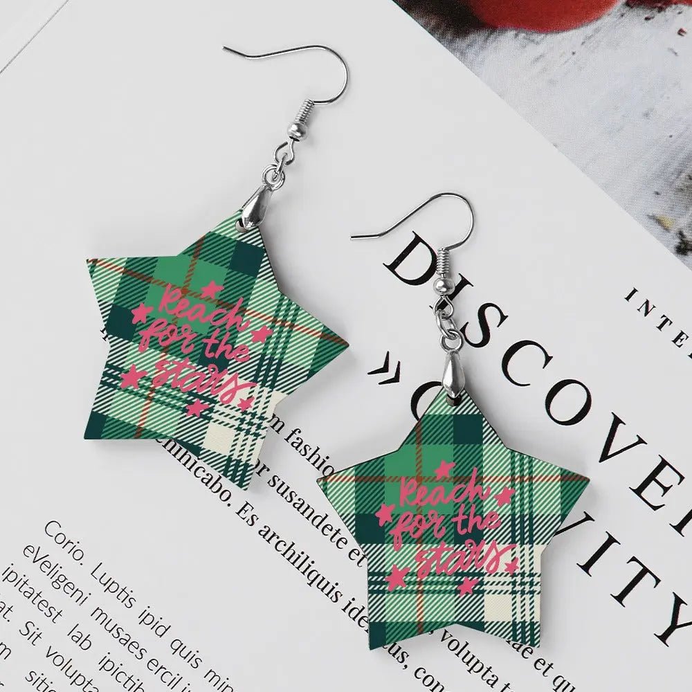 Tartan Wooden Star Earring - Piryoung Shop