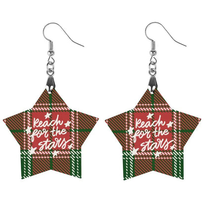 Tartan Wooden Star Earring - Piryoung Shop