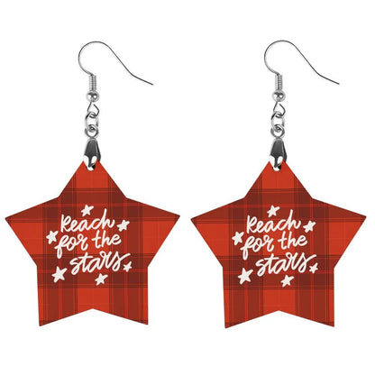 Tartan Wooden Star Earring - Piryoung Shop