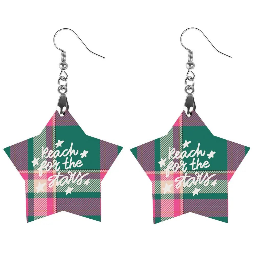 Tartan Wooden Star Earring - Piryoung Shop