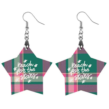 Tartan Wooden Star Earring - Piryoung Shop