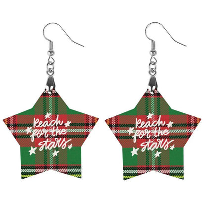 Tartan Wooden Star Earring - Piryoung Shop