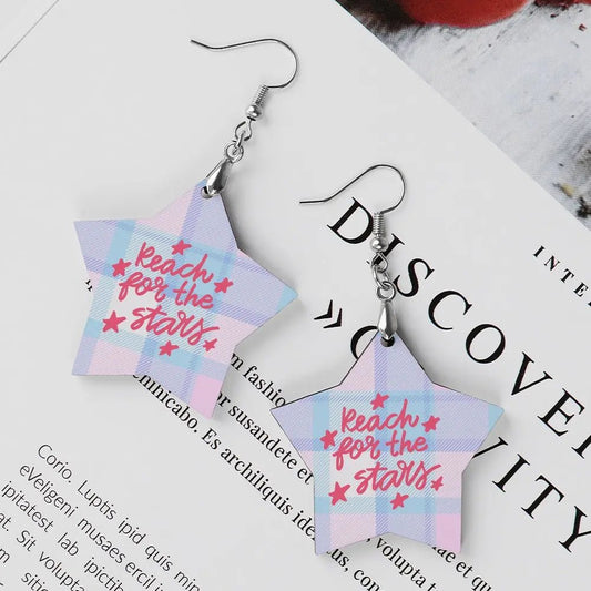 Tartan Wooden Star Earring - Piryoung Shop